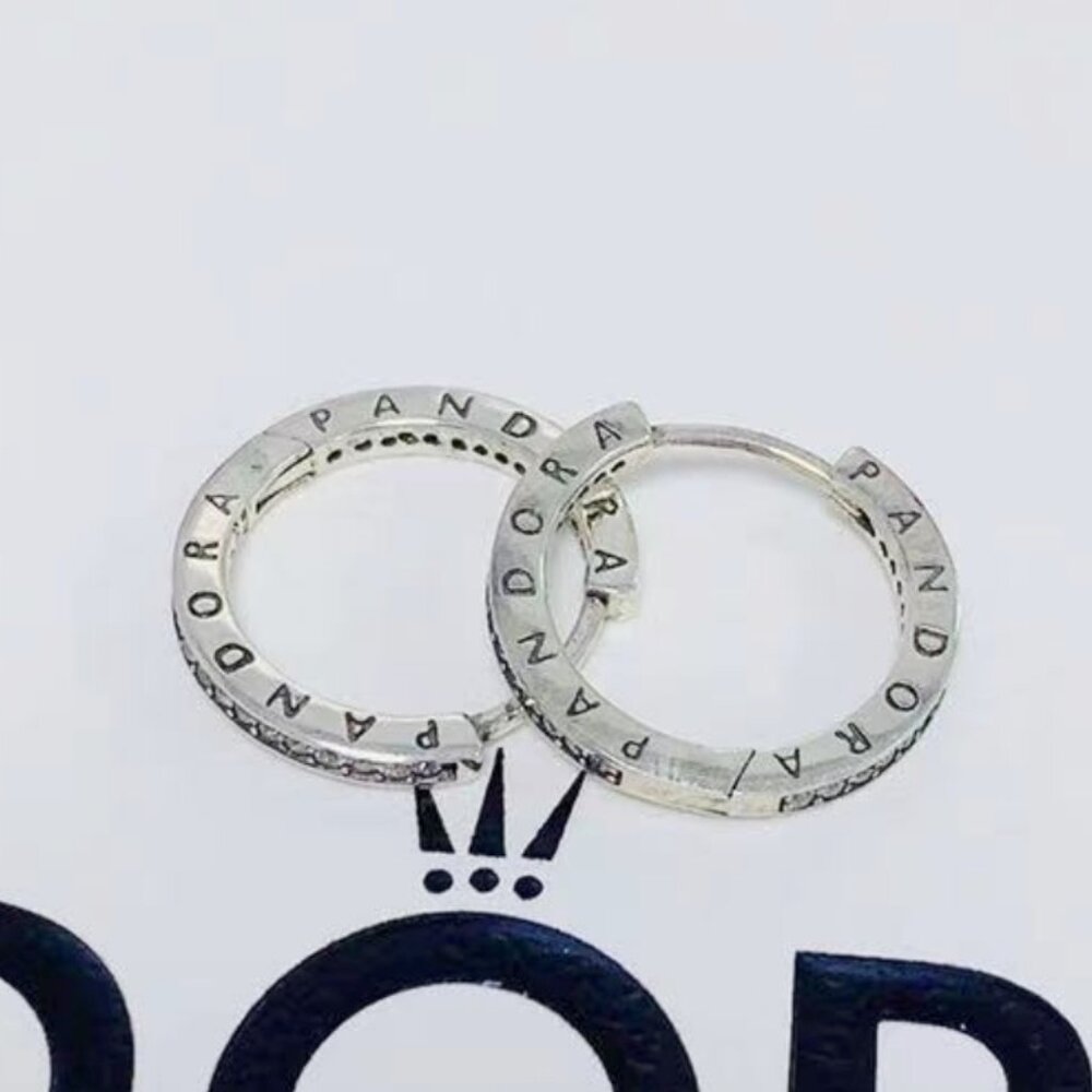 Pandora Sparkle and Pandora Logo Hoop Earrings